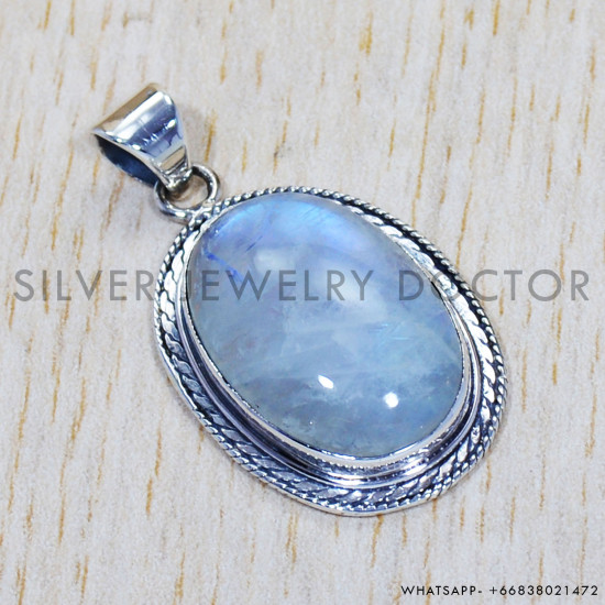 Rainbow Moonstone 925 Sterling Silver Pendant (SJWP-534) Rainbow Moonstone 925 Sterling Silver Pendant (SJWP-534)