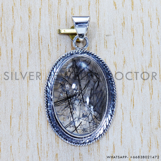 Black Rutile 925 Sterling Silver Pendant (SJWP-539) Black Rutile 925 Sterling Silver Pendant (SJWP-539)