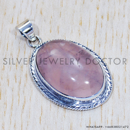 Rose Quartz 925 Sterling Silver Pendant (SJWP-551)