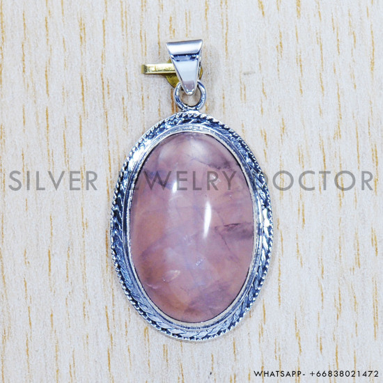 Rose Quartz 925 Sterling Silver Pendant (SJWP-551)
