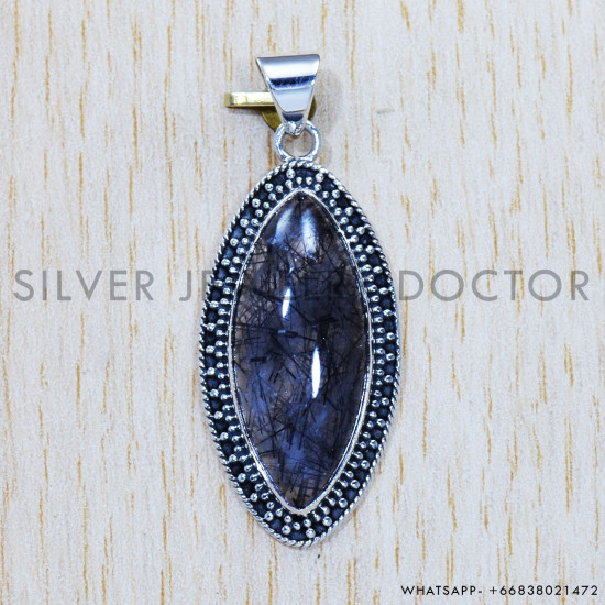 Black Rutile 925 Sterling Silver Pendant (SJWP-568) Black Rutile 925 Sterling Silver Pendant (SJWP-568)