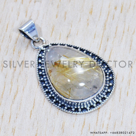Golden Rutile 925 Sterling Silver Pendant (SJWP-571) Golden Rutile 925 Sterling Silver Pendant (SJWP-571)