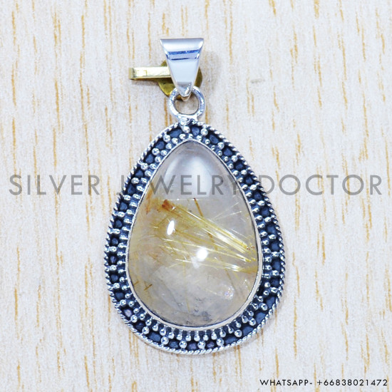 Golden Rutile 925 Sterling Silver Pendant (SJWP-571) Golden Rutile 925 Sterling Silver Pendant (SJWP-571)