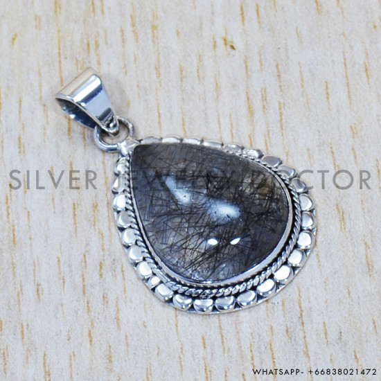 Black Rutile 925 Sterling Silver Pendant (SJWP-580) Black Rutile 925 Sterling Silver Pendant (SJWP-580)