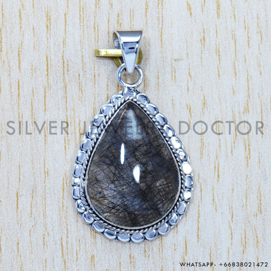 Black Rutile 925 Sterling Silver Pendant (SJWP-580) Black Rutile 925 Sterling Silver Pendant (SJWP-580)