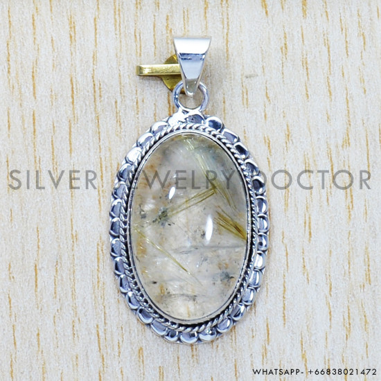Golden Rutile 925 Sterling Silver Pendant (SJWP-598) Golden Rutile 925 Sterling Silver Pendant (SJWP-598)