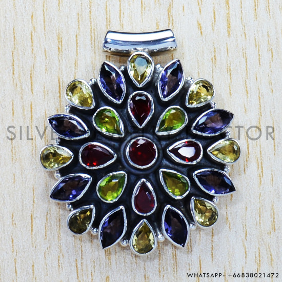 Multi Stone 925 Sterling Silver Pendant (SJWP-599) Multi Stone 925 Sterling Silver Pendant (SJWP-599)