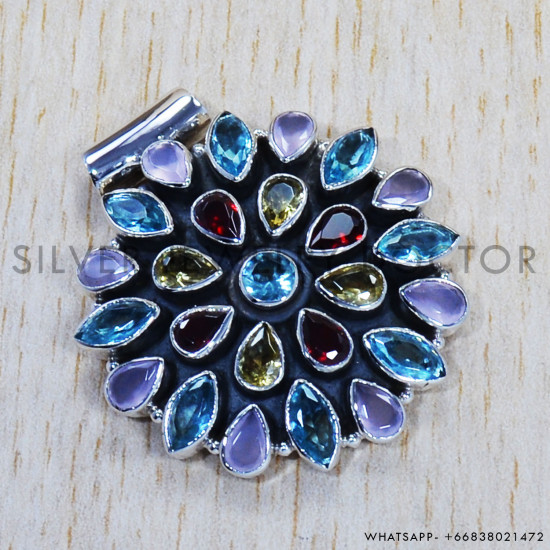 Multi Stone 925 Sterling Silver Pendant (SJWP-602) Multi Stone 925 Sterling Silver Pendant (SJWP-602)