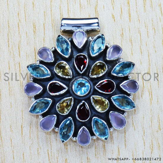 Multi Stone 925 Sterling Silver Pendant (SJWP-602) Multi Stone 925 Sterling Silver Pendant (SJWP-602)
