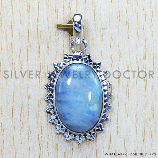Rainbow Moonstone 925 Sterling Silver Pendant (SJWP-608) Rainbow Moonstone 925 Sterling Silver Pendant (SJWP-608)