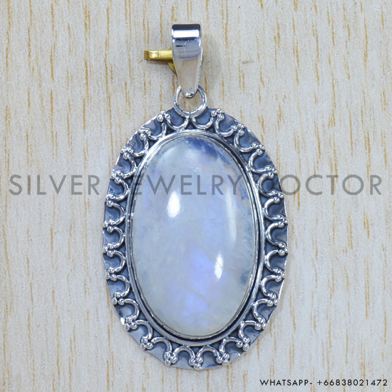 Rainbow Moonstone 925 Sterling Silver Pendant (SJWP-623) Rainbow Moonstone 925 Sterling Silver Pendant (SJWP-623)