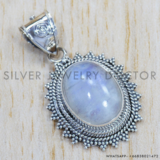 Rainbow Moonstone 925 Sterling Silver Pendant (SJWP-625) Rainbow Moonstone 925 Sterling Silver Pendant (SJWP-625)