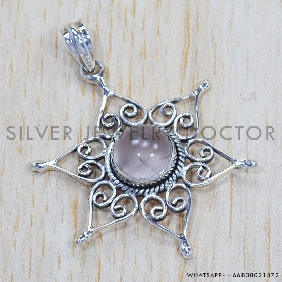 Rose Quartz 925 Sterling Silver Pendant (SJWP-630) Rose Quartz 925 Sterling Silver Pendant (SJWP-630)