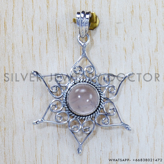 Rose Quartz 925 Sterling Silver Pendant (SJWP-630) Rose Quartz 925 Sterling Silver Pendant (SJWP-630)