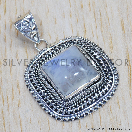 Rainbow Moonstone 925 Sterling Silver Pendant (SJWP-637) Rainbow Moonstone 925 Sterling Silver Pendant (SJWP-637)