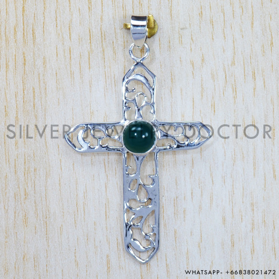 Green Onyx 925 Sterling Silver Pendant (SJWP-640) Green Onyx 925 Sterling Silver Pendant (SJWP-640)