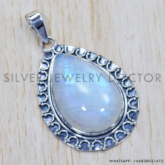 Rainbow Moonstone 925 Sterling Silver Pendant (SJWP-646) Rainbow Moonstone 925 Sterling Silver Pendant (SJWP-646)