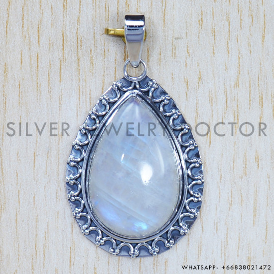 Rainbow Moonstone 925 Sterling Silver Pendant (SJWP-646) Rainbow Moonstone 925 Sterling Silver Pendant (SJWP-646)