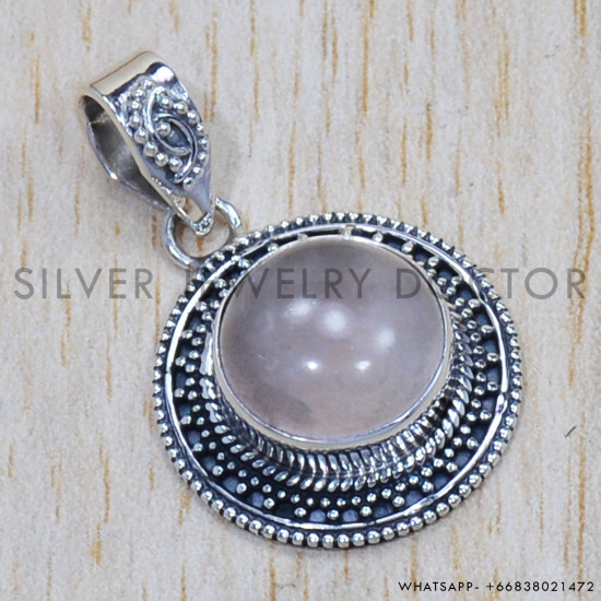 Rose Quartz 925 Sterling Silver Pendant (SJWP-649) Rose Quartz 925 Sterling Silver Pendant (SJWP-649)