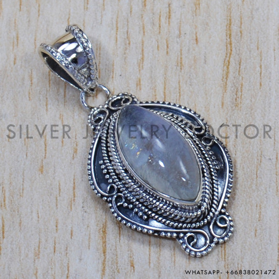 Rainbow Moonstone 925 Sterling Silver Pendant (SJWP-651) Rainbow Moonstone 925 Sterling Silver Pendant (SJWP-651)