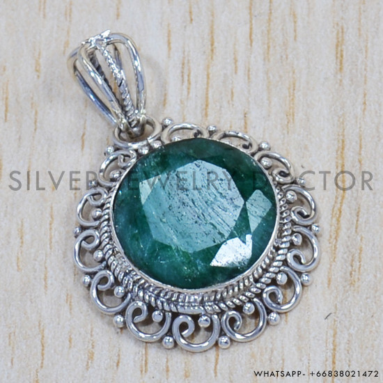 Emerald 925 Sterling Silver Pendant (SJWP-656) Emerald 925 Sterling Silver Pendant (SJWP-656)