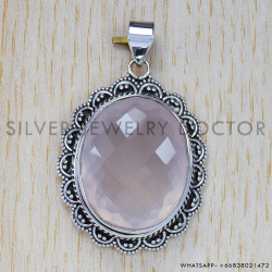 Rose Quartz 925 Sterling Silver Pendant (SJWP-66) Rose Quartz 925 Sterling Silver Pendant (SJWP-66)