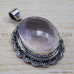 Rose Quartz 925 Sterling Silver Pendant (SJWP-66)