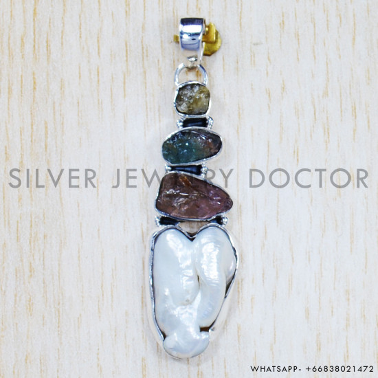 Multi Gemstone 925 Sterling Silver Pendant (SJWP-661) Multi Gemstone 925 Sterling Silver Pendant (SJWP-661)