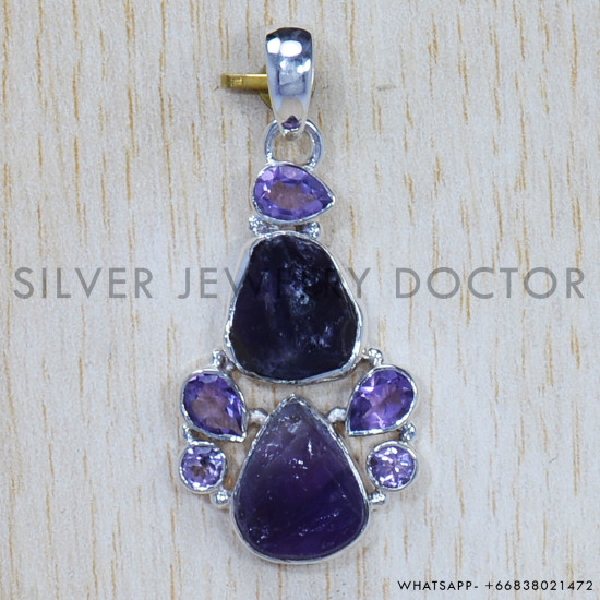Multi Gemstone 925 Sterling Silver Pendant (SJWP-668)