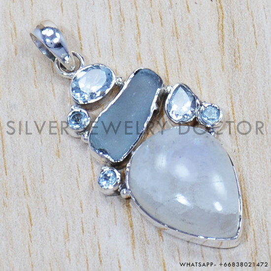 Multi Gemstone 925 Sterling Silver Pendant (SJWP-669) Multi Gemstone 925 Sterling Silver Pendant (SJWP-669)