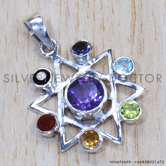 Multi Gemstone 925 Sterling Silver Pendant (SJWP-670) Multi Gemstone 925 Sterling Silver Pendant (SJWP-670)