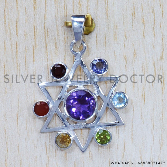 Multi Gemstone 925 Sterling Silver Pendant (SJWP-670) Multi Gemstone 925 Sterling Silver Pendant (SJWP-670)