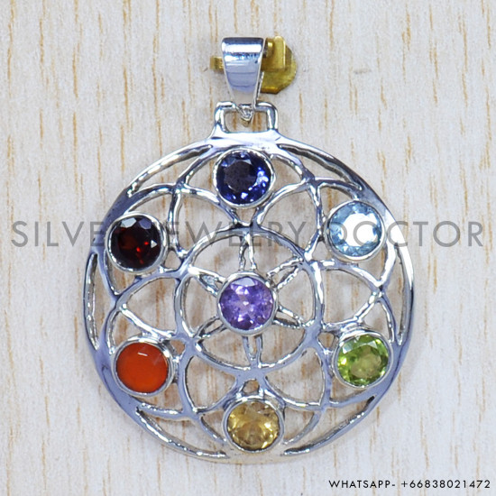 Multi Gemstone 925 Sterling Silver Pendant (SJWP-671) Multi Gemstone 925 Sterling Silver Pendant (SJWP-671)