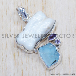 Multi Gemstone 925 Sterling Silver Pendant (SJWP-673)