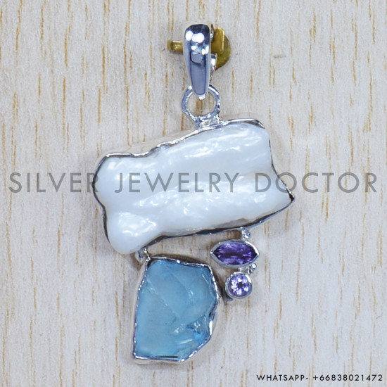 Multi Gemstone 925 Sterling Silver Pendant (SJWP-673) Multi Gemstone 925 Sterling Silver Pendant (SJWP-673)
