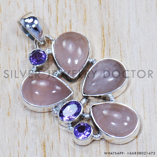 Multi Gemstone 925 Sterling Silver Pendant (SJWP-674)