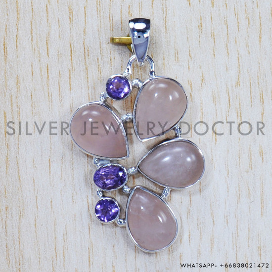 Multi Gemstone 925 Sterling Silver Pendant (SJWP-674)