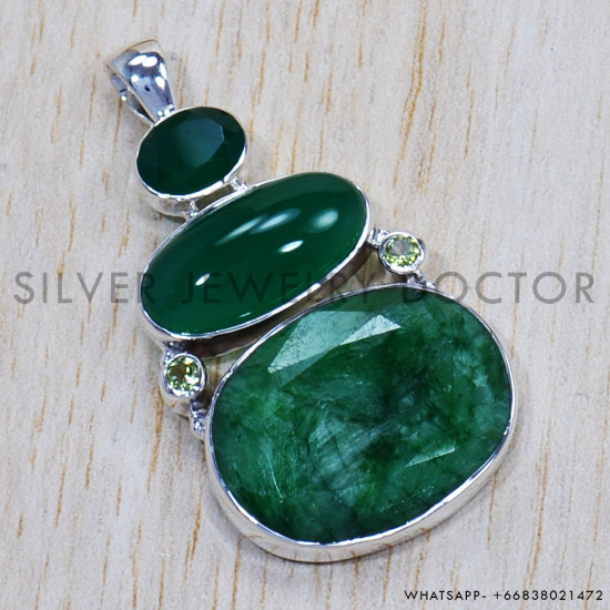 Multi Gemstone 925 Sterling Silver Pendant (SJWP-679) Multi Gemstone 925 Sterling Silver Pendant (SJWP-679)