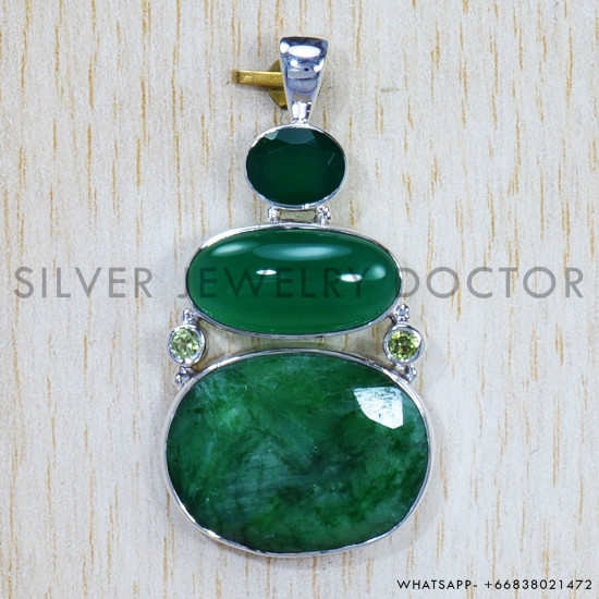 Multi Gemstone 925 Sterling Silver Pendant (SJWP-679) Multi Gemstone 925 Sterling Silver Pendant (SJWP-679)