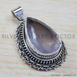Rose Quartz 925 Sterling Silver Pendant (SJWP-68)