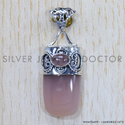 Rose Quartz 925 Sterling Silver Pendant (SJWP-695)