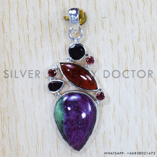 Multi Gemstone 925 Sterling Silver Pendant (SJWP-696) Multi Gemstone 925 Sterling Silver Pendant (SJWP-696)