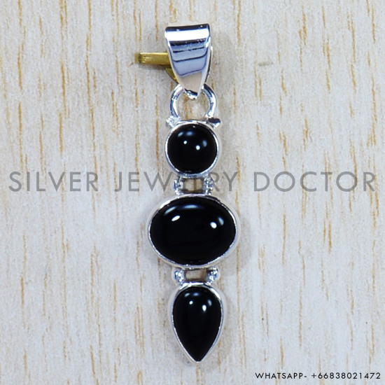 Black Onyx 925 Sterling Silver Pendant (SJWP-697)