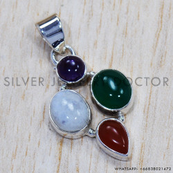 Multi Gemstone 925 Sterling Silver Pendant (SJWP-700)