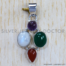 Multi Gemstone 925 Sterling Silver Pendant (SJWP-700)