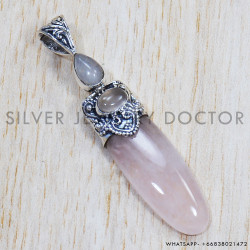 Rose Quartz 925 Sterling Silver Pendant (SJWP-701) Rose Quartz 925 Sterling Silver Pendant (SJWP-701)