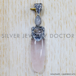 Rose Quartz 925 Sterling Silver Pendant (SJWP-701)