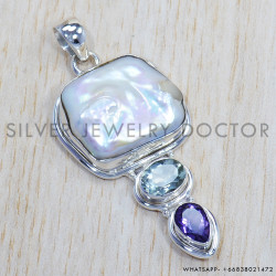 Multi Gemstone 925 Sterling Silver Pendant (SJWP-705)