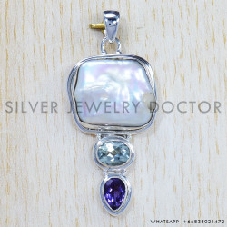 Multi Gemstone 925 Sterling Silver Pendant (SJWP-705)