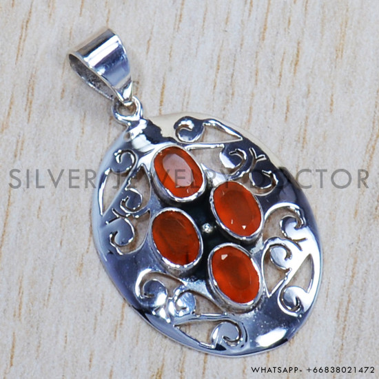 Authentic 925 Sterling Silver Designer Jewelry Carnelian Gemstone Pendant SJWP-709